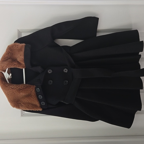 Stylish Black Kids Coat with Brown Collar, NWOT, 5T - Picture 2 of 8